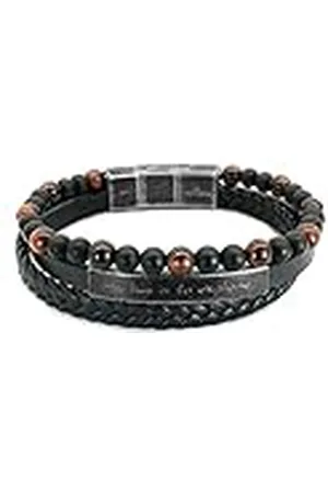 Fynch-Hatton Gelaagde leren armband, 19 cm, Roestvrij staal, geen