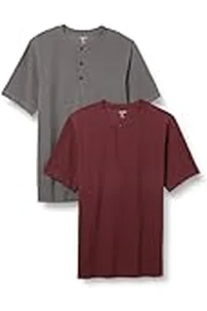 Amazon Heren Regular-Fit Pique Henley met korte mouwen (verkrijgbaar in Big & Tall), pak van 2, bordeaux/grijs, X-Large