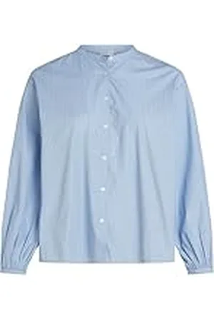 Tommy Hilfiger Dames CRV CTN V-hals ballon LS blouse WW0WW44272 L/S Blouses, Ivy STP/Vessel Blue, 48, Blauw (Ivy Stp/Vessel Blue), 48