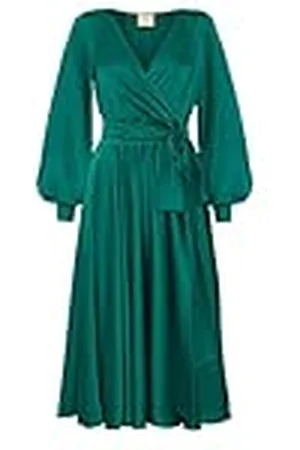 Swing Midi-jurk voor dames, elegante jurk, feestelijke partyjurk, avondjurk, bruiloftsjurk, baljurk, V-hals, lange mouwen, , S