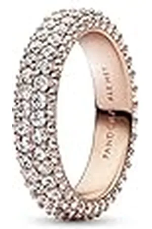 PANDORA Timeless Doppelreihiger Pavé Ring mit rosevergoldeter Metalllegierung und Cubic Zirkonia Timeless Collection, Größe 52, 182629C01-52