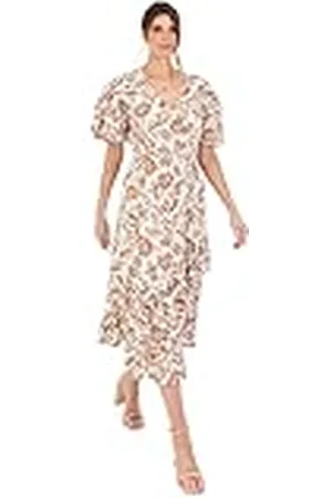 Lovedrobe Midaxi-jurk voor dames met V-hals, korte mouwen, gelaagde ruches, bloemenprint, elastische tailleband, A-lijn, casual, , 44