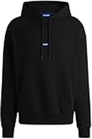 HUGO BOSS Heren Nalonso katoenen fleece hoodie met blauw logo label, ZWART1, XL