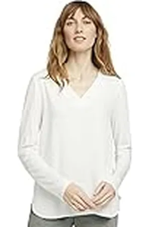 TOM TAILOR Dames Shirt met lange mouwen en V-hals in materiaalmix 1025279, , 3XL