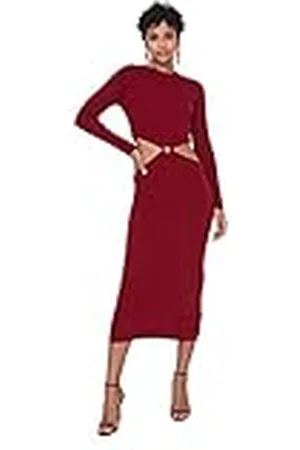 Trendyol Vrouwen vrouw slanke Bodycon staande kraag gebreide jurk, bordeaux, L, , L
