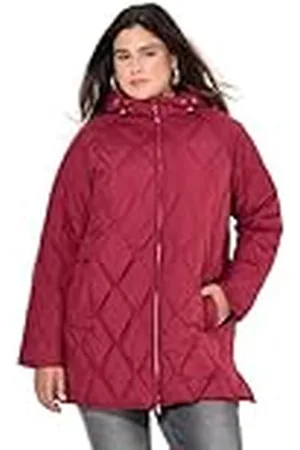 Ulla Popken Dames grote maten plus size HYPRAR lange gewatteerde jas, waterafstotend, 2-weg rits, , 46-48