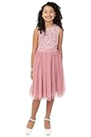 Maya Deluxe Midi-jurk voor meisjes, pailletten, feestjurk, tutu, bruidsmeisjes, bruiloft, met ceintuur, , 9-10 jaar