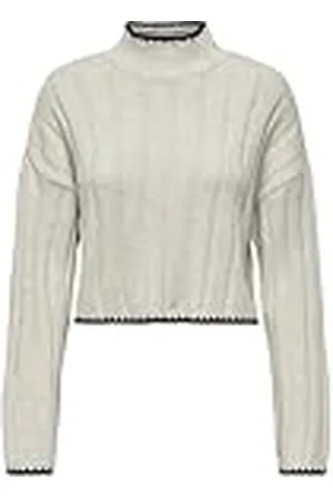 ONLY Dames Trui Gestreept Lange Mouw Kort Diep Schouders Regular Fit, Colour:White, Size:L