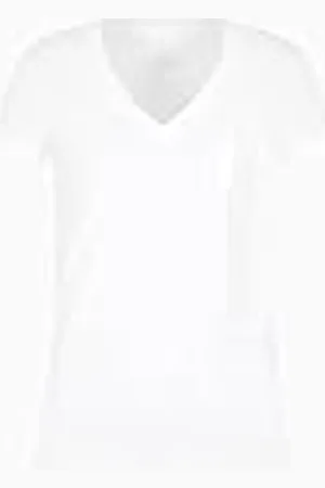 Armani Exchange Dames Arte Sella, V-hals, tonale logo belettering, Slim Fit, Wit, L, , L