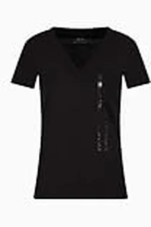 Armani Exchange Dames Arte Sella, V-hals, tonale logo belettering, Slim Fit, , XXL, , XXL