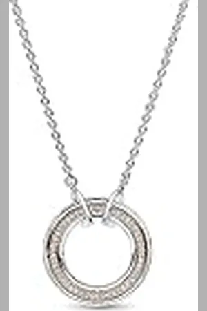 PANDORA Signature Bicolor Logo & Pavé Halskette aus Sterling Silber mit 14 Karat rosévergoldete Metalllegierung, Zirkonia, Länge 50cm, 382772C01-50