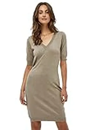 Minus Dames Milla V-hals Gebreide Jurk, Hout Smoke Melange, M
