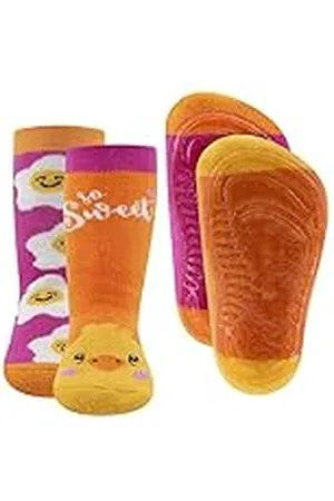 Ewers 2-pack stopper sokken met kuiken & ei motief, sokken met antislip zool voor meisjes, antislip sokken met rubberen zool, MADE IN GERMANY, 2 paar antislip kindersokken, maat 29-30