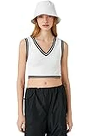 Koton Dames Crop Tank Top V-hals Geribbelde Streep Detail Shirt, , XS