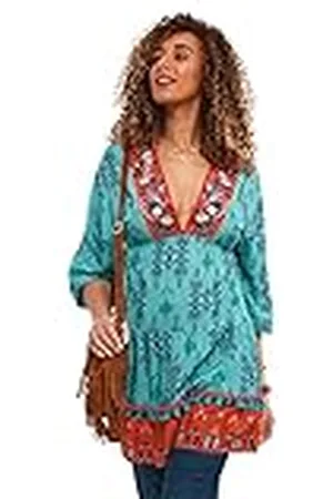 Joe Browns Dames geborduurde V-hals gelaagde zoom pom detail kaftan tuniek jurk casual, Meerkleurig, 32