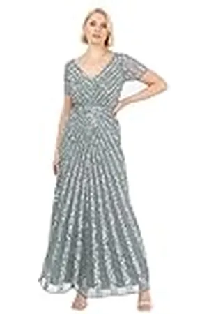Maya Deluxe Dames Maxi dames verfraaid pailletten lange korte mouw V-hals hoge imperium taille gesneden glanzende prom bruiloft bruidsmeisje jurk maat 16, , 42