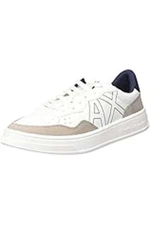 Armani Exchange Seattle Low Contrast Stitched Side Logo Sneakers voor heren, gebroken wit + beige, 43,5 EU
