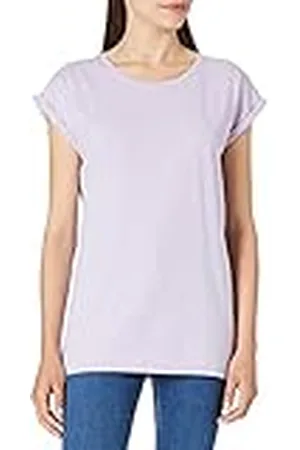 Build Your Brand Dames T-shirt Ladies Extended Shoulder Tee, bovenstuk voor vrouwen met overgesneden schouders verkrijgbaar in vele kleuren, maten XS - 5XL