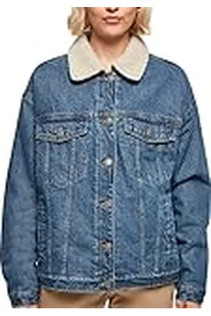Urban classics Oversized Sherpa Denim jas voor dames, clearblue washed, M
