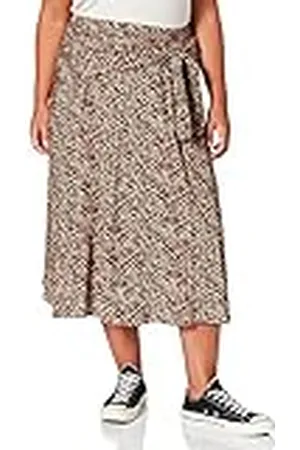 Samoon Plissérok voor dames, effen kleuren, knielang, kuitlengte, Light Tannin Brown Gemust, 56