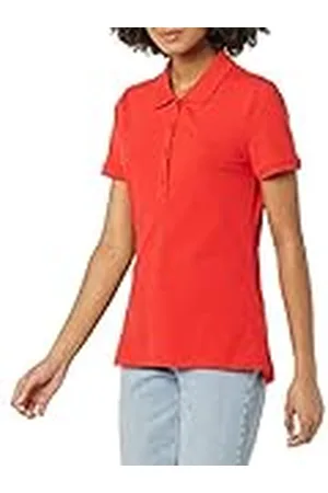 Amazon Dames poloshirt met korte mouwen (verkrijgbaar in grote maten), helder klaproosrood, L