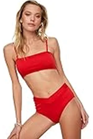 Trendyol Dames Getextureerde V-hals Hoge Taille Zes Bikini Bottoms, , 44