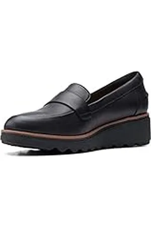 Clarks Womens Sharon Gracie Loafer, Black Leather with Dark Tan Welt, 9.5 US