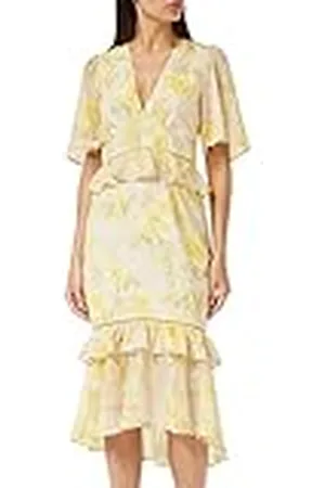 HOPE & IVY The Harper Lou Midi-theejurk voor dames met peplum-taille en gelaagde ruches voor speciale gelegenheden, , 34