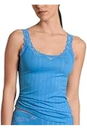 Calida Etude Toujours Tanktop voor dames, met Swiss+Cotton keurmerk, elegante krijtstreep look en delicate kant op de hals, , 32-34