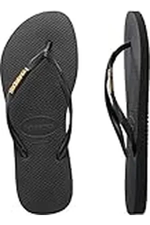Havaianas Slim Logo Metallic, damesslippers, zwart (zwart / goud 1924), 1.5 (35/36 EU)