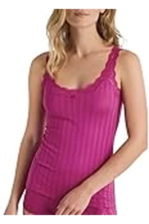 Calida Etude Toujours Tanktop voor dames, met swiss+katoenen keurmerk, elegante krijtstreep look en delicate kant op de hals, , 48/50 NL