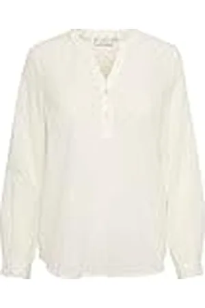 Kaffe Dames T-shirt met lange mouwen en knopen, Chalk/Apple Green Dot, 32