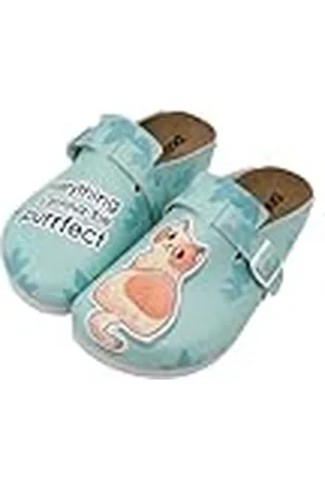 Dogo Veganistische leren pantoffels voor dames - alles is Gonna Be Purrfect patroon-40, Turkoois, 40 EU