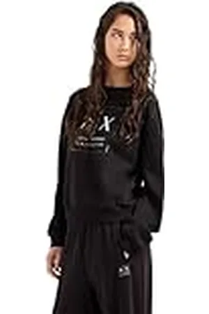 Armani Exchange Sustainable, Black Edition, sweatshirt met ronde hals voor dames, , S