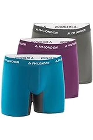 FM London (3-pack) Bamboe Boxers voor Mannen met Anti Chafe Panelen - Zachte Lange Been Boxers met Voorgevormd Pouch - Vochtafvoerend, Tag vrij, Ademend Heren Ondergoed, Houtskool, Groen, Paars, 5XL