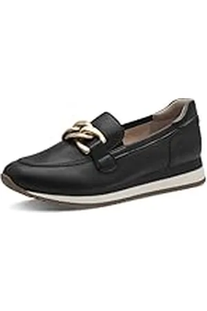 Jana Elegante sportieve loafer met comfortabele extra brede veganistische slipper, zwart/goud, 37 EU, , 37 EU