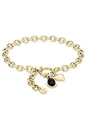 Fynch-Hatton Y- halsketting met hart-hanger en siersteen cabochon van roestvrij staal in goud FHJ-0064-B-18, 18 cm, Roestvrij staal, Onyx