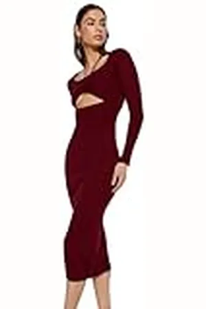 Trendyol FeMan Bodycon Slim fit gebreide jurk, bordeauxrood, L, , L