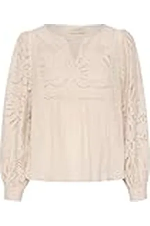Cream Damesblouse met lange mouwen, V-hals, casual, kant, details, , 36