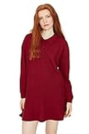 Trendyol Dames Loungewear Oversize standaard staande kraag geweven jurk, bordeaux, L, , L