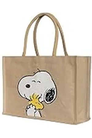 Kanguru Grote damestas met handgrepen van jute en katoen, shopper tote bag met elegante binnenvoering en tas, design snoopy, voor winkelen, reizen, universiteit en lunch, geraffineerd, trendy, jute-mix