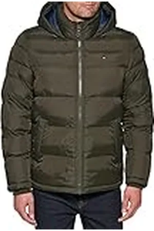 Tommy Hilfiger Klassieke donsjack met capuchon voor heren (standaard en groot en lang) alternatieve buitenkledingjas, Olijf, L tall