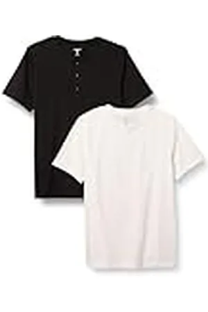 Amazon Heren Slim-Fit Shirt met korte mouwen, Henley, 2 stuks, , maat S