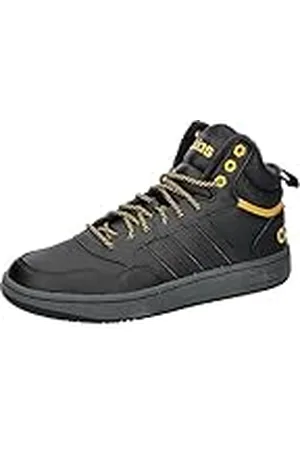 adidas Heren Hoops 3.0 Mid Lifestyle Basketbal Klassieke Bont Voering Winterized Sneakers Core Zwart Core Zwart Preloved Geel 46 2/3 EU