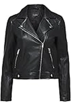 SELECTED Dames geselecteerde korte leren jas | lamsleer bikerjack SLFKATIE | Cropped Style Coat, zwart, 36