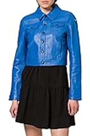 Blauer Leren gevoerde schouderjas voor dames, 801 lichtblauw saffierblauw, XL