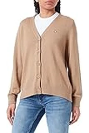 GANT ICON G Cotton Cardigan voor dames, gebreide jas, donkerkaki, standaard, , S