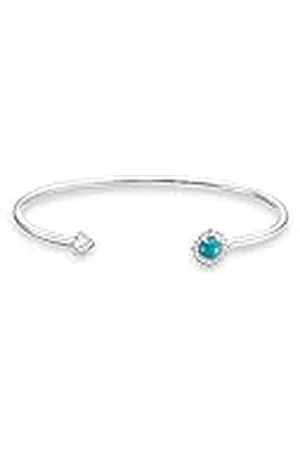 Thomas Sabo Damen Armreif Offen mit Türkisfarbenem Stein 925er Sterlingsilber mit Zirkonia, Länge: 15,5cm, AR107-405-17-L15,5
