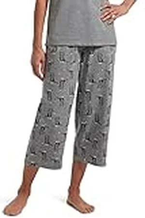 HUE Vrouwen Gedrukt Gebreide Capri Pyjama Slaap Broek Pyjama Broekjes, Medium Grijs Heather/Zoete Kitty, L