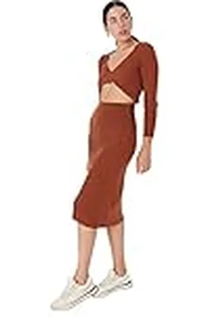Trendyol Dames Midi Bodycon Getailleerde Gebreide Jurk, , M